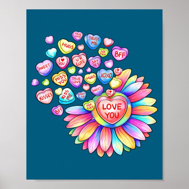 Póster Love Sunflower Hearts Candy Valentines Day Womens  (Frente)