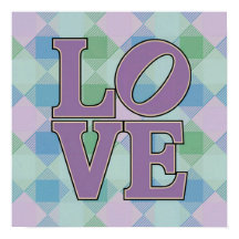 LOVE Typography Square Plaid Poster