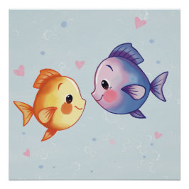Póster Love Under the Sea – Cute Watercolor Fish Couple