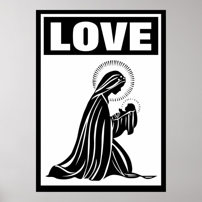 PÓSTER LOVE VIRGIN MARY BABY JESUS NATIVIDAD CATÓLICA (Frente)