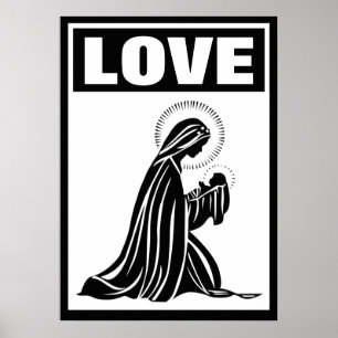 PÓSTER LOVE VIRGIN MARY BABY JESUS NATIVIDAD CATÓLICA