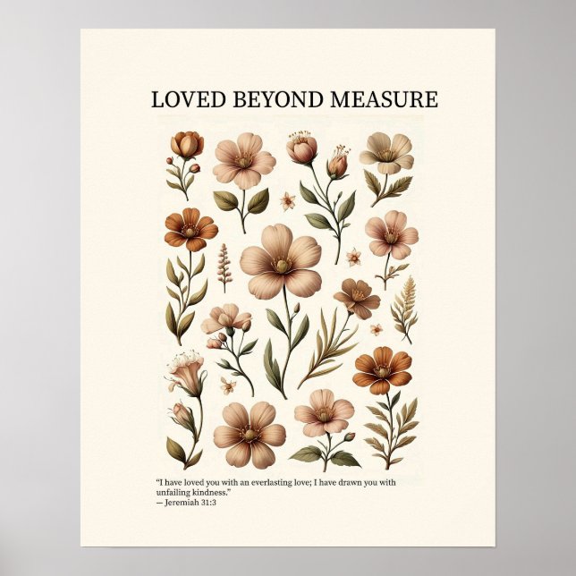 Póster Loved beyond measure, floral Christian wall art  (Frente)