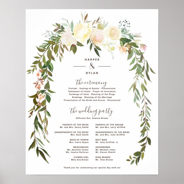 Póster Lovely Florals | Programa de Ceremonia de Boda (Frente)