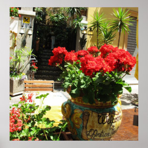 PÓSTER LOVELY RED FLOWERS IN CERAMIC POT POSTER