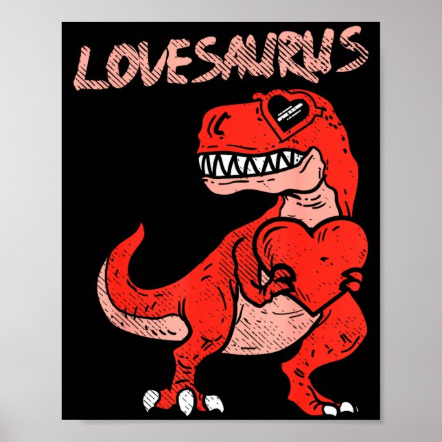 Póster Lovesaurus Trex Dinosaur Heart Cute Valentines Day (Frente)