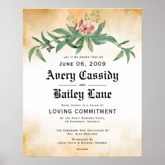 Póster Loving Commitment ♥ Wedding Certificate