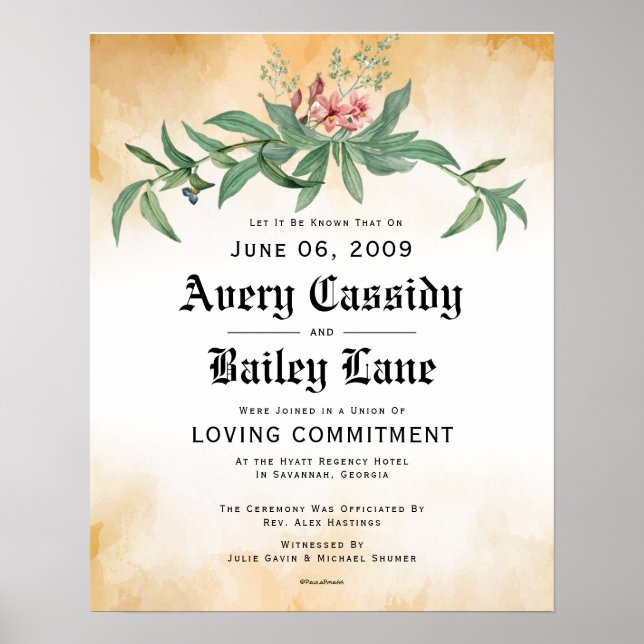 Póster Loving Commitment ♥ Wedding Certificate (Frente)