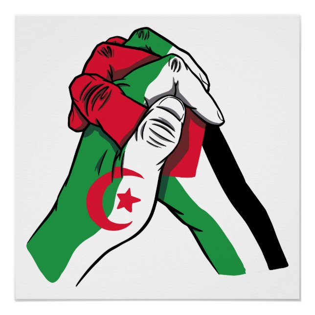 Póster loving handshake between palestine and algeria (Anverso)