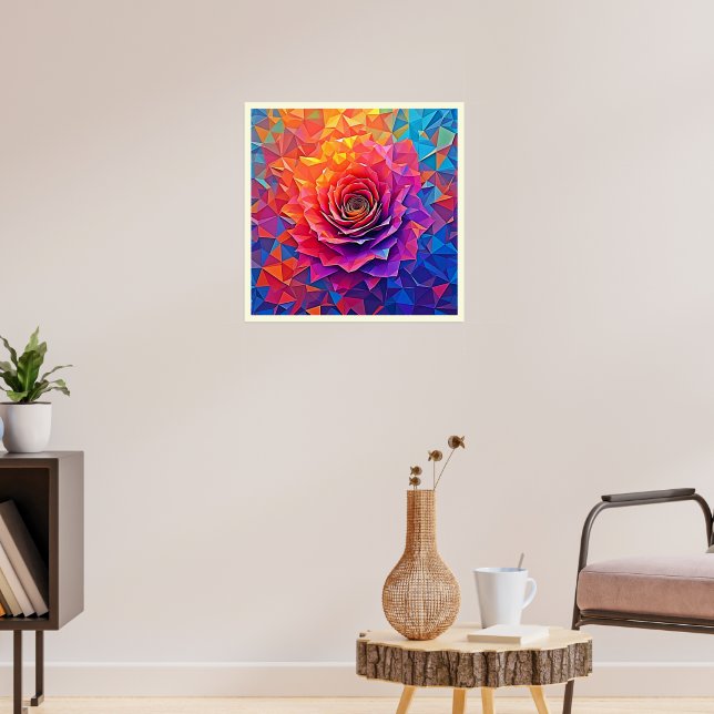 Póster Low Poly Rose Bloom Abstract Art (Salón 3)