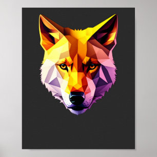 Póster Low Poly Wolf Face Design
