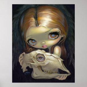 Póster Lowbrow gótico del cráneo del ángel 1 de la