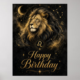 Póster Löwe Happy Birthday Sternzeichen Design