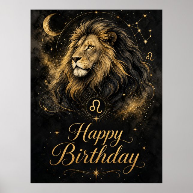 Póster Löwe Happy Birthday Sternzeichen Design (Frente)