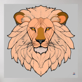 Póster Löwenkopf - Minimale Farbzeichnung