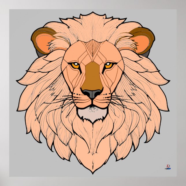 Póster Löwenkopf - Minimale Farbzeichnung (Frente)