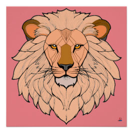 Póster Löwenkopf - Minimale Farbzeichnung