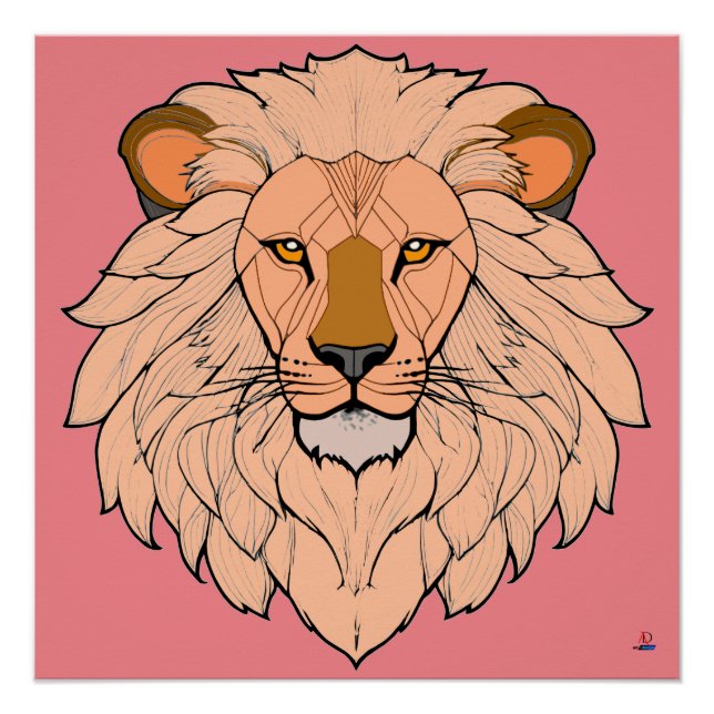 Póster Löwenkopf - Minimale Farbzeichnung (Anverso)