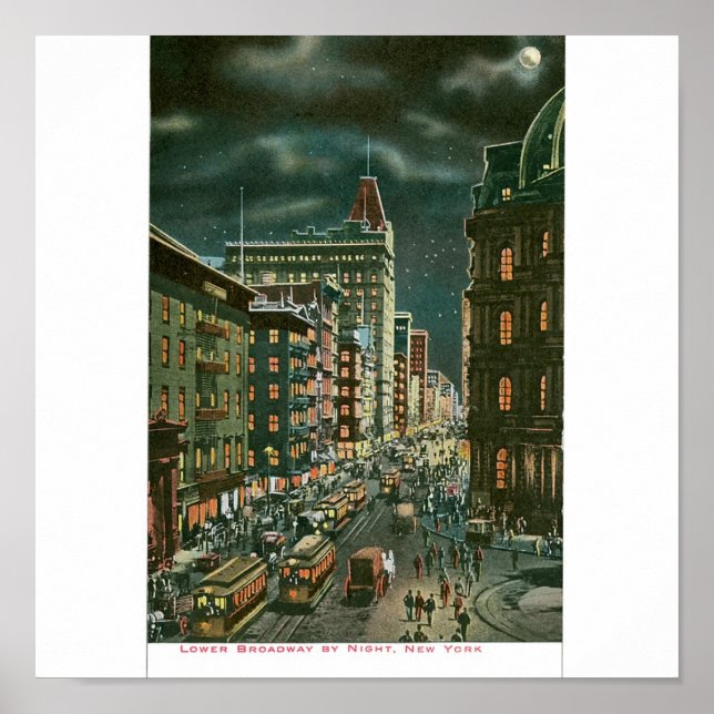 Póster Lower Broadway por la noche, Nueva York (Frente)