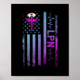 Póster LPN Job Licensed practical nurse USA Flag