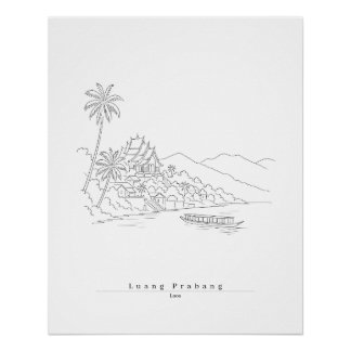 Póster Luang Prabang Laos Arte de Línea Minimalista