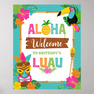 Póster Luau Aloha Cumpleaños Tropical Bienvenida Hawaiana