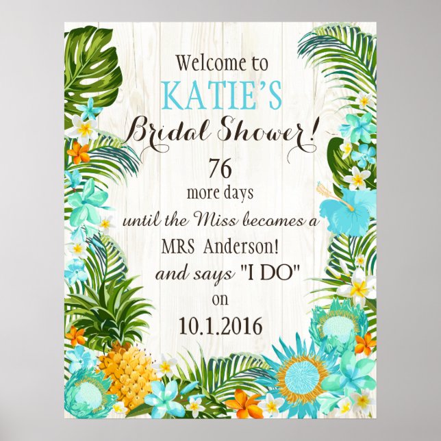 Póster Luau Hawaiian Beach Rustic Boda Bridal Shower (Frente)