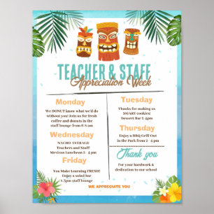 Póster Luau Teacher Appreciation Week Itinerary