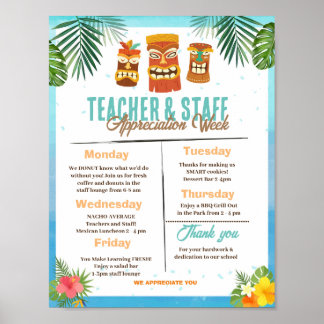 Póster Luau Teacher Appreciation Week Itinerary
