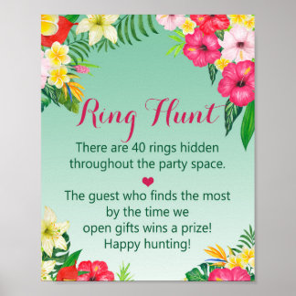 Póster Luau Tropical Ring Hunt Game - Bridal Shower Rótul