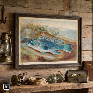 Póster Lubina por S.A. Kilbourne, Pescado Vintage