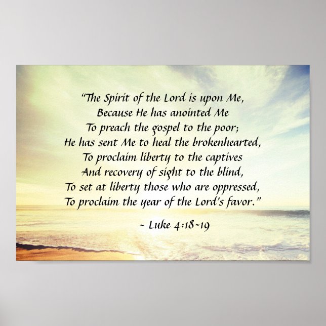 Póster Lucas 4:18-19, "El Espíritu del Señor está sobre M (Frente)