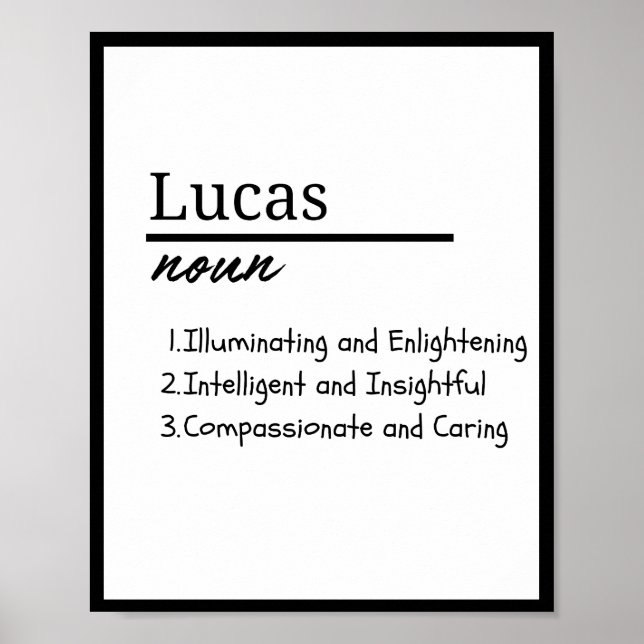 Póster Lucas, definición de nombre personalizado del niño (Frente)