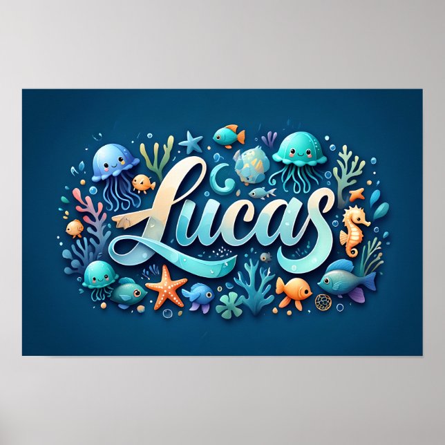 Póster Lucas Ocean Nursery Underwater Sea Animals (Frente)