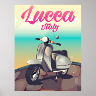 Póster Lucca Italia Cartel de Afiches de viaje de Scooter