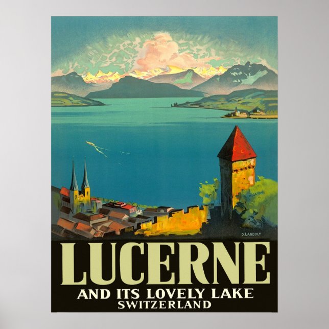 Póster Lucerna, Suiza, vistas al lago y las montañas (Frente)