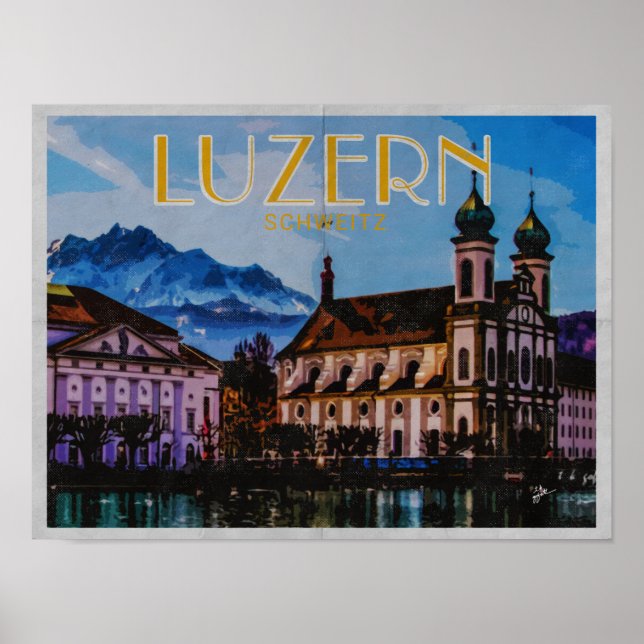 Póster Lucerne Luzern Suiza Viaje a la Vintage con proble (Frente)