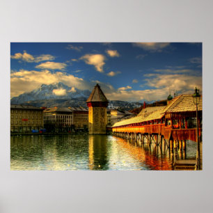 Póster Lucerne Suiza Chapel puente Monte Pilatus