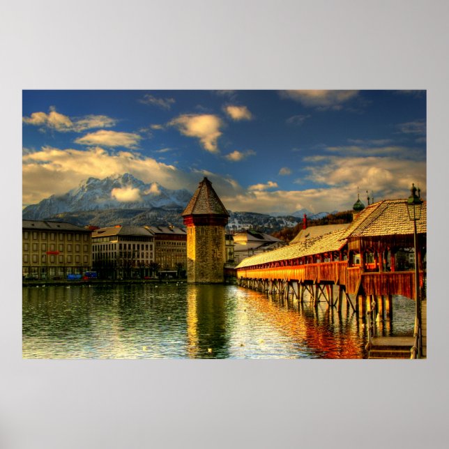 Póster Lucerne Suiza Chapel puente Monte Pilatus (Frente)