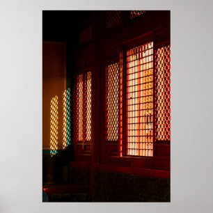 Póster Luces a través de aberturas de ventanas de malla