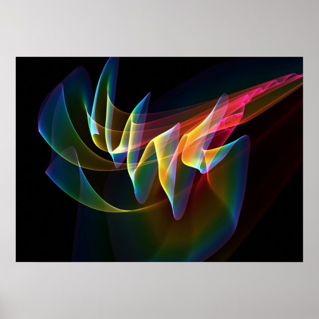 Póster Luces boreales, abstracta aurora arcoiris colorida (Frente)