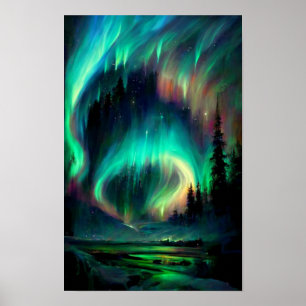 Póster Luces boreales, Aurora Borealis, Alaska