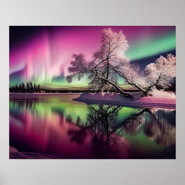 Póster Luces boreales y Lago Pacífico (Frente)