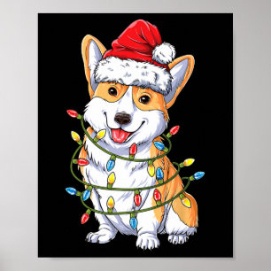 Póster Luces de árbol de Navidad Corgi Santa Xmas chicos 