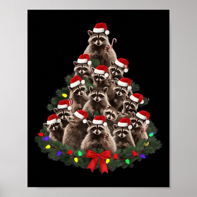 Póster Luces de árbol de Navidad de mapache Pijama Amante (Frente)