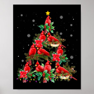 Póster Luces De árbol De Navidad De Pájaros Cardenales Di