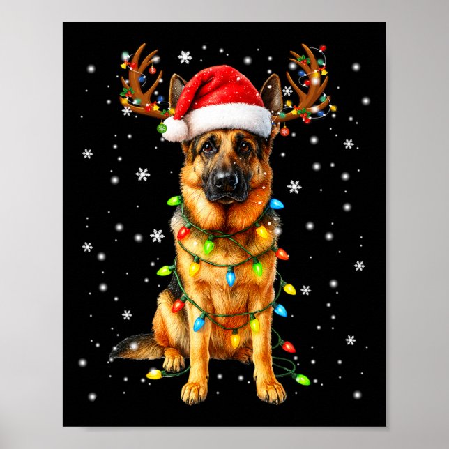 Póster Luces de árbol de Navidad de Pastor Alemán Pijama  (Frente)