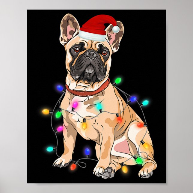 Póster Luces de árbol de navidad de perro de Bulldog fran (Frente)