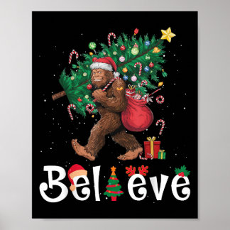 Póster Luces de árbol de Navidad de Santa Bigfoot Sasquat