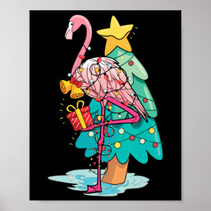 Póster Luces de árbol de Navidad Flamingo Tropical Animal