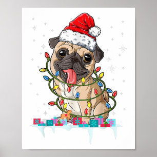 Póster Luces de árbol de Navidad Pug Santa Perro Regalos